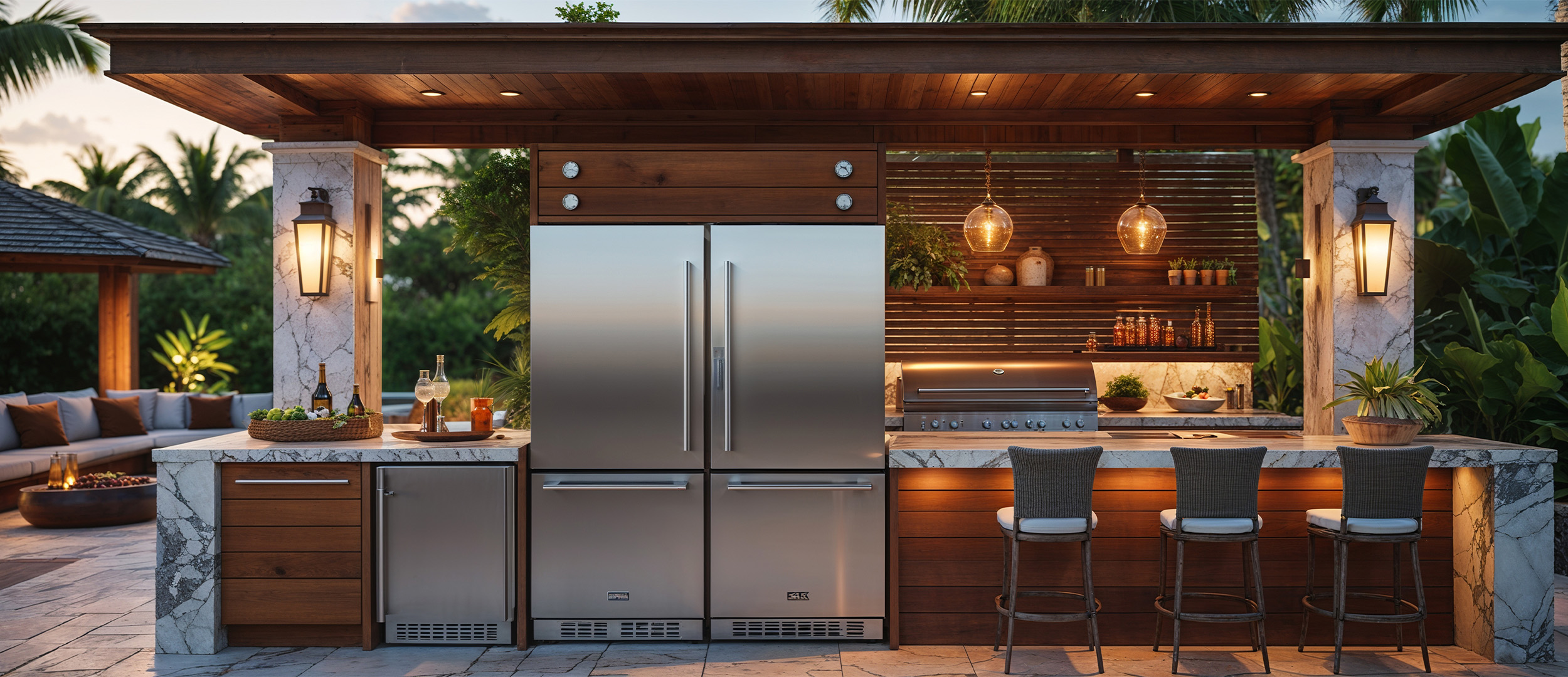 Beautiful outdoor kitchen with stainless steel appliances.