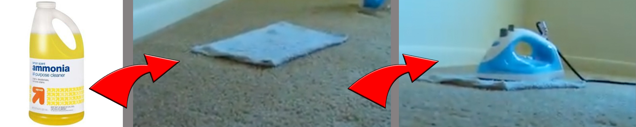 Step one get household ammonia, step 2 put your towel over the spot, step 3 place the heated iron over the rag